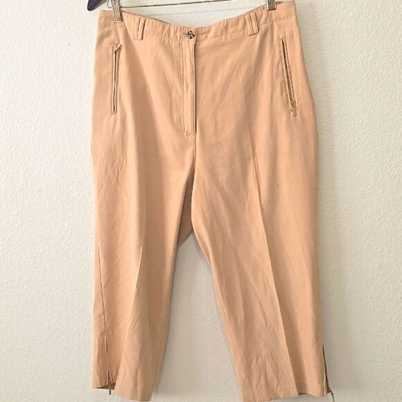 Jamie Sadock Pants Womens 12 Tan Khaki High Rise Nylon Ripstop Golf Crop Capri - Picture 1 of 8